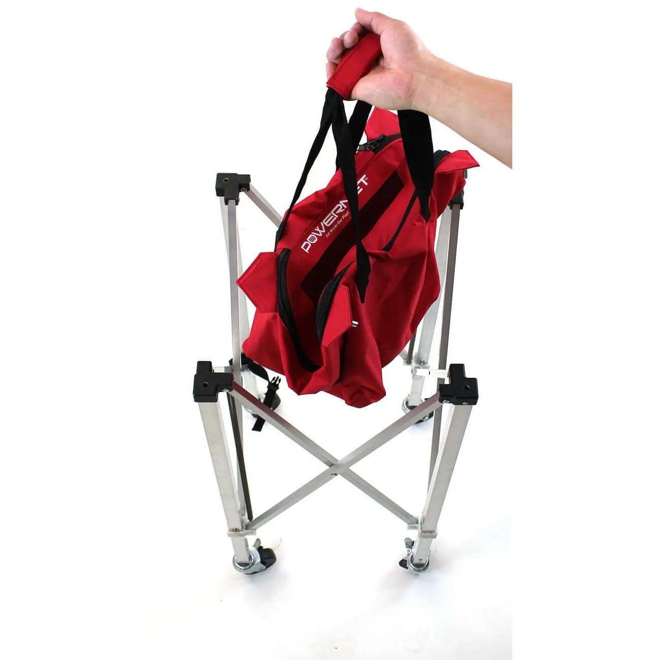 Folded Powernet Wheeled Ball Caddy Cart for Baseball Softball and Tennis 1091 in white background