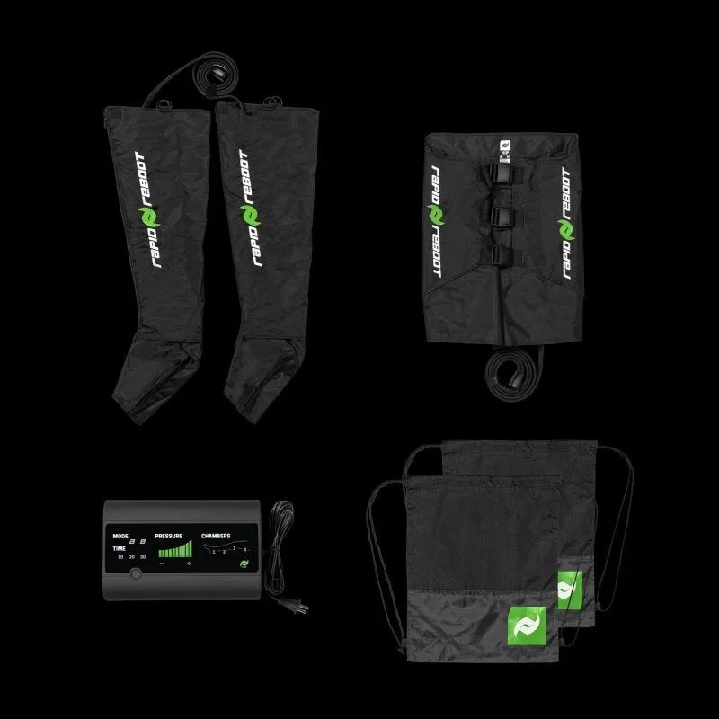 Rapid Reboot Classic Double Pack Hips & Boots Compression - all parts laid out with black background
