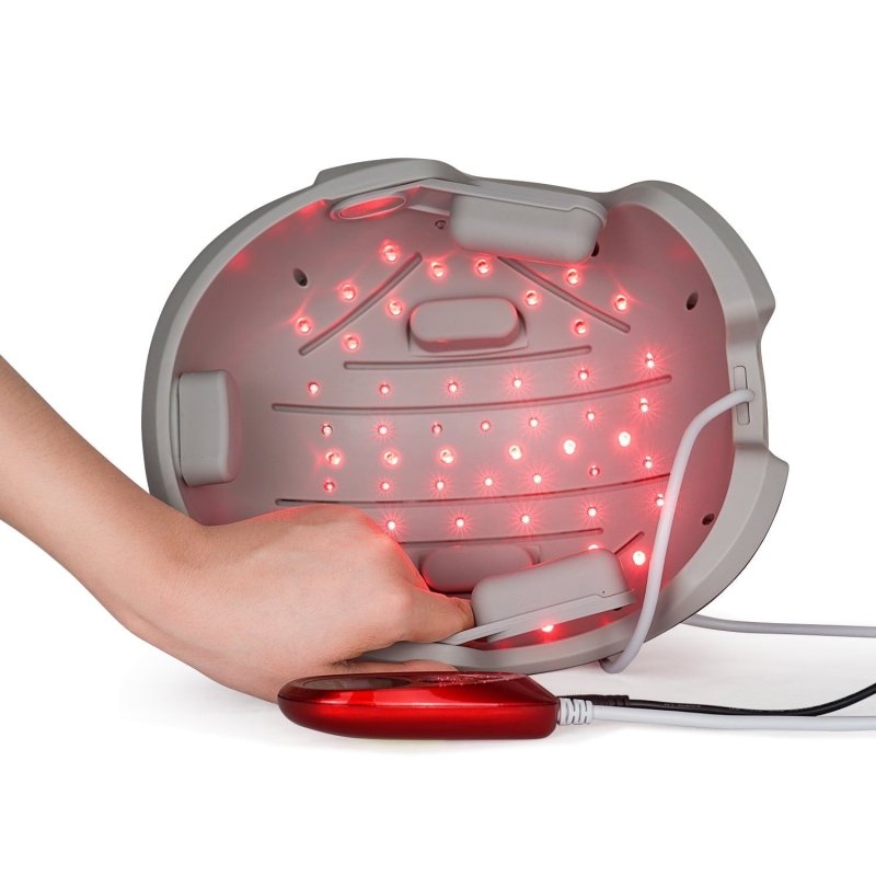 Red Light Therapy Laser Helmet - inside view with lights on