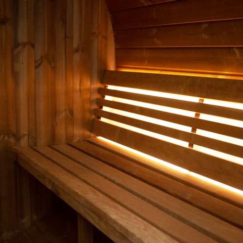 SaunaLife Model E6 Sauna Barrel - wooden bench inside the sauna