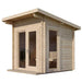 SaunaLife Model G4 Outdoor Home Sauna Kit - a wooden sauna with a door