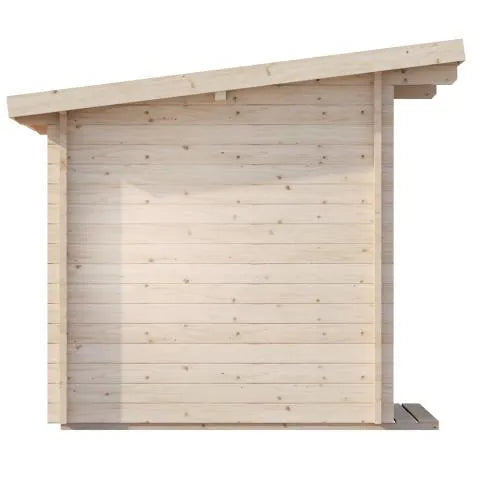 SaunaLife Model G4 Outdoor Home Sauna Kit - a wooden sauna with a roof