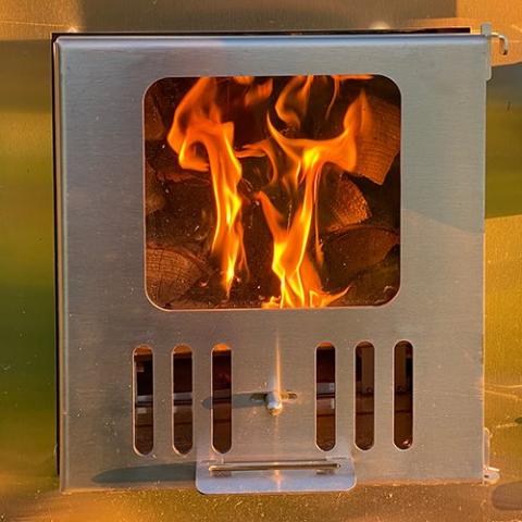 SaunaLife Model S4N Wood-Fired Hot Tub - Fire close up image