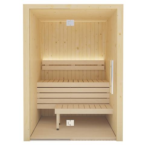 SaunaLife Model X2 Indoor Home Sauna - Front view of wooden sauna