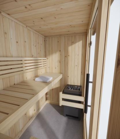 SaunaLife Model X6 Indoor Home Sauna - a wooden sauna with a bench