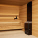 Saunum AIR 10 Air Series, 9.6kW Sauna Heater w/Climate Equalizer - Color: Black, Stainless inside a wooden room 