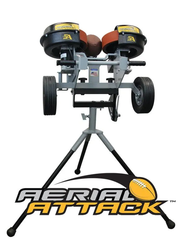 Sports Attack Aerial Attack Football Machine - tripod machine with wheels and balls in it 