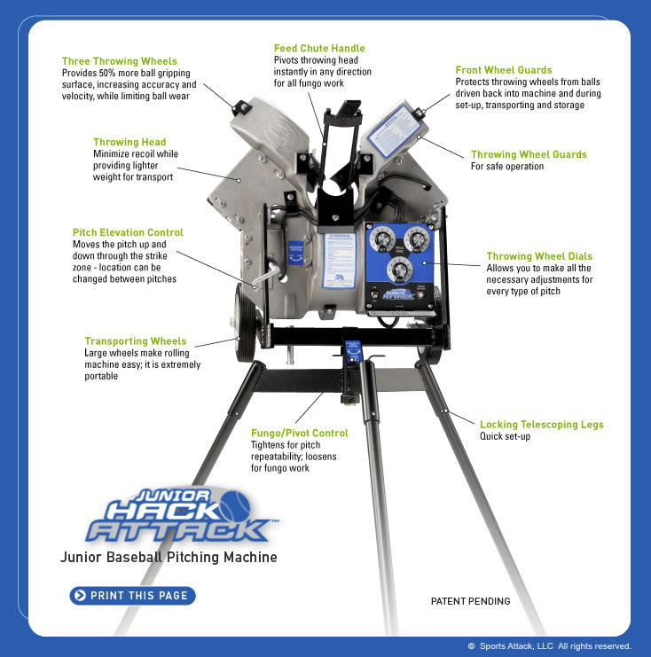 Sports Attack Junior Hack Attack Baseball Pitching Machine - Parts and functions