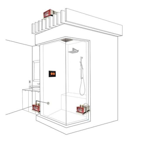 ThermaSol Advanced Steam Shower Generator | PROII-140 - schematic of generator installation in shower room