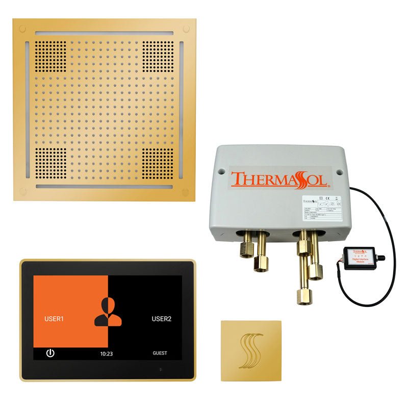 ThermaSol Total Wellness Hydrovive Package with 10" ThermaTouch  Square | TWPH10US - polished brass finish