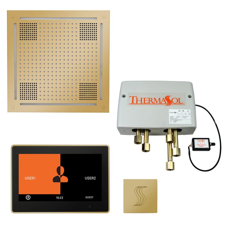 ThermaSol Total Wellness Hydrovive Package with 10" ThermaTouch  Square | TWPH10US - polished gold finish