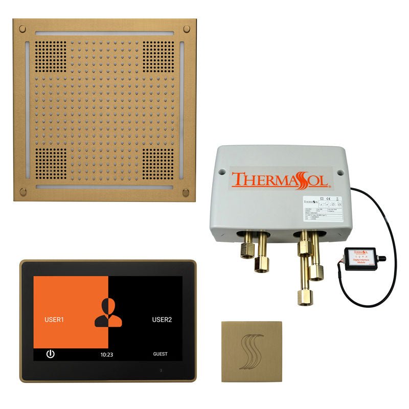 ThermaSol Total Wellness Hydrovive Package with 10" ThermaTouch  Square | TWPH10US - satin brass finish