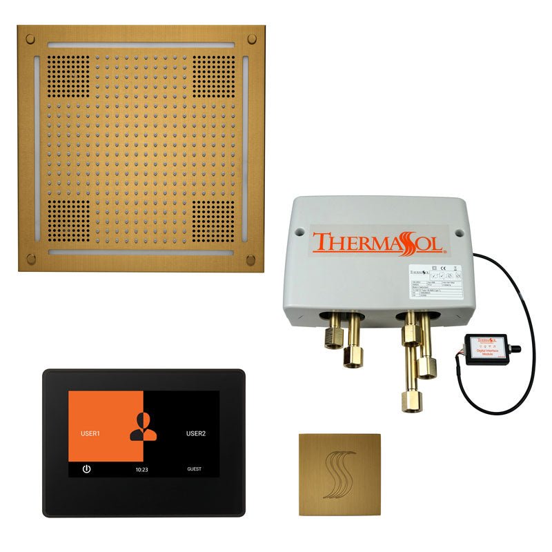 ThermaSol Total Wellness Hydrovive Package with 7" ThermaTouch and Square | TWPH7S - Finish: Antique Brass