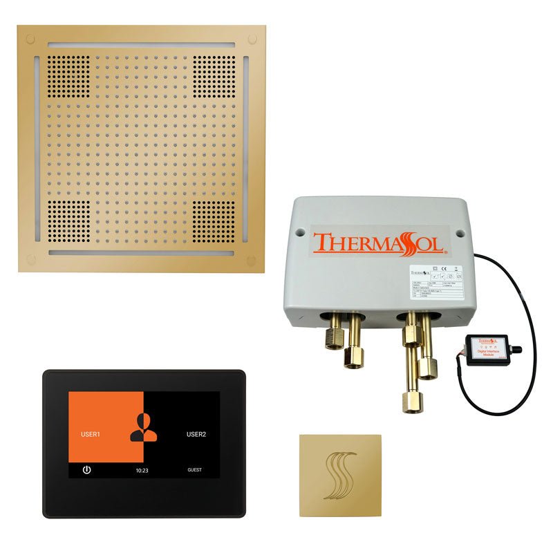 ThermaSol Total Wellness Hydrovive Package with 7" ThermaTouch and Square | TWPH7S - Finish: Polished Brass