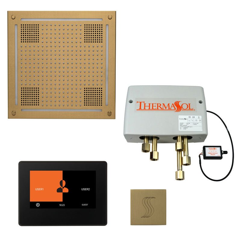 ThermaSol Total Wellness Hydrovive Package with 7" ThermaTouch and Square | TWPH7S - Finish: Satin Brass