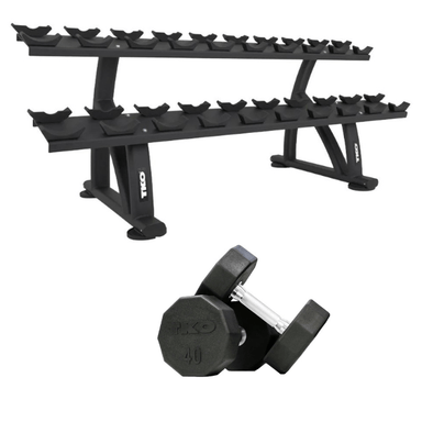 TKO 10-Sided Rubber Dumbbell Set With Rack