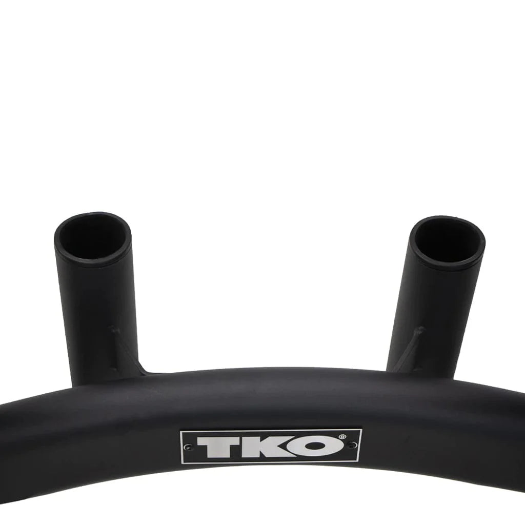 TKO 255 Lb. Weight Plate Set With Storage Rack 843OPT - two black metal with hole