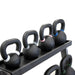 TKO 3 Tier Kettlebell Rack 856KR with Full Kettlebell Set - close look of kettlebells in different size