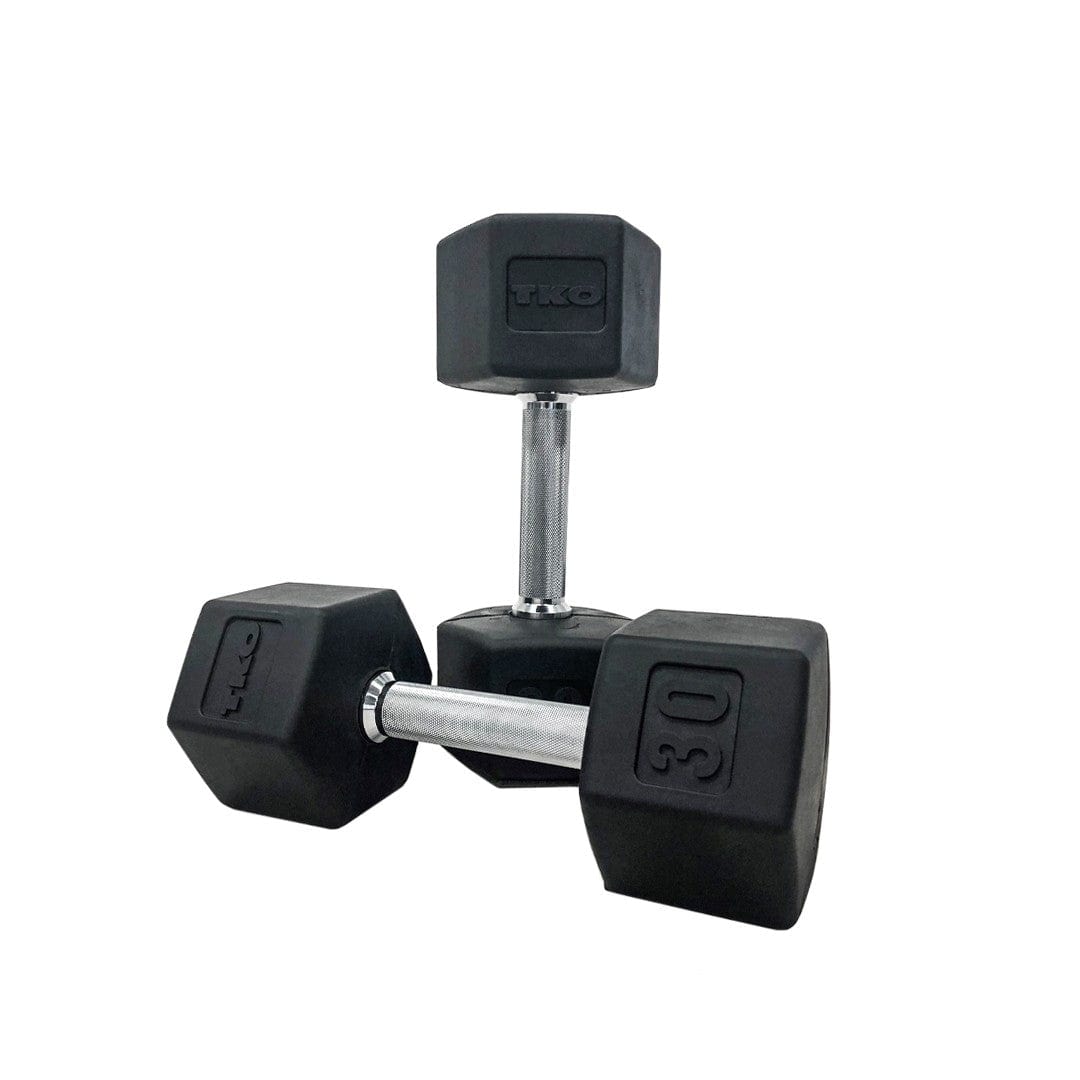 TKO 5-100 Lb. Dumbbell Rack/Set With Mega Rack 891HDR - pair of dumbbells with label of 30 lbs