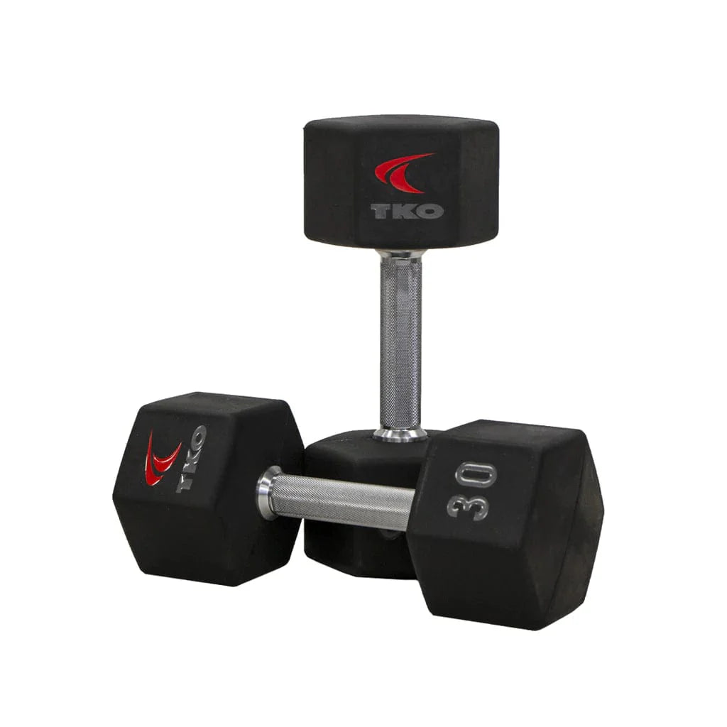 TKO 5-100 Lb. Dumbbell Rack/Set With Mega Rack 891HDR -dumbbell with label of 30lbs