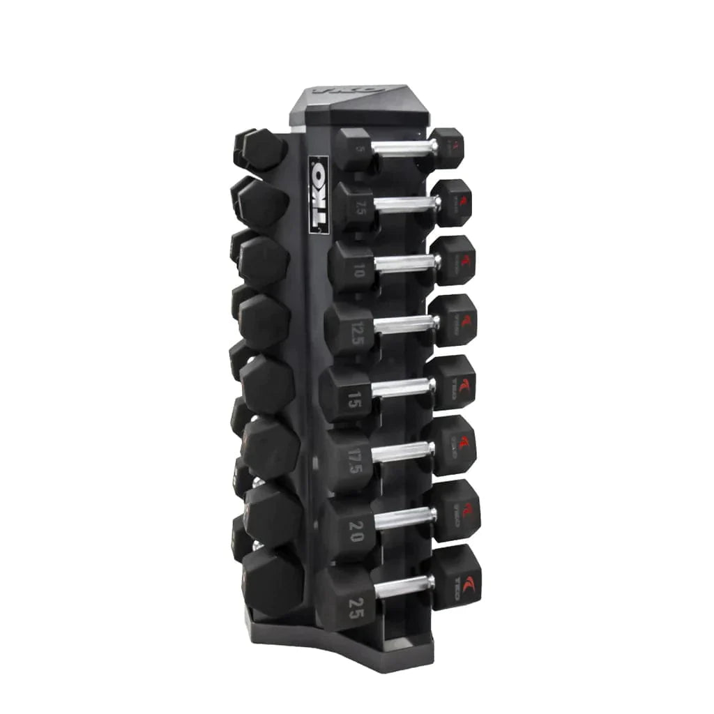 TKO 8 Pair Vertical Dumbbell Rack - dumbbells in the rack with different numbers