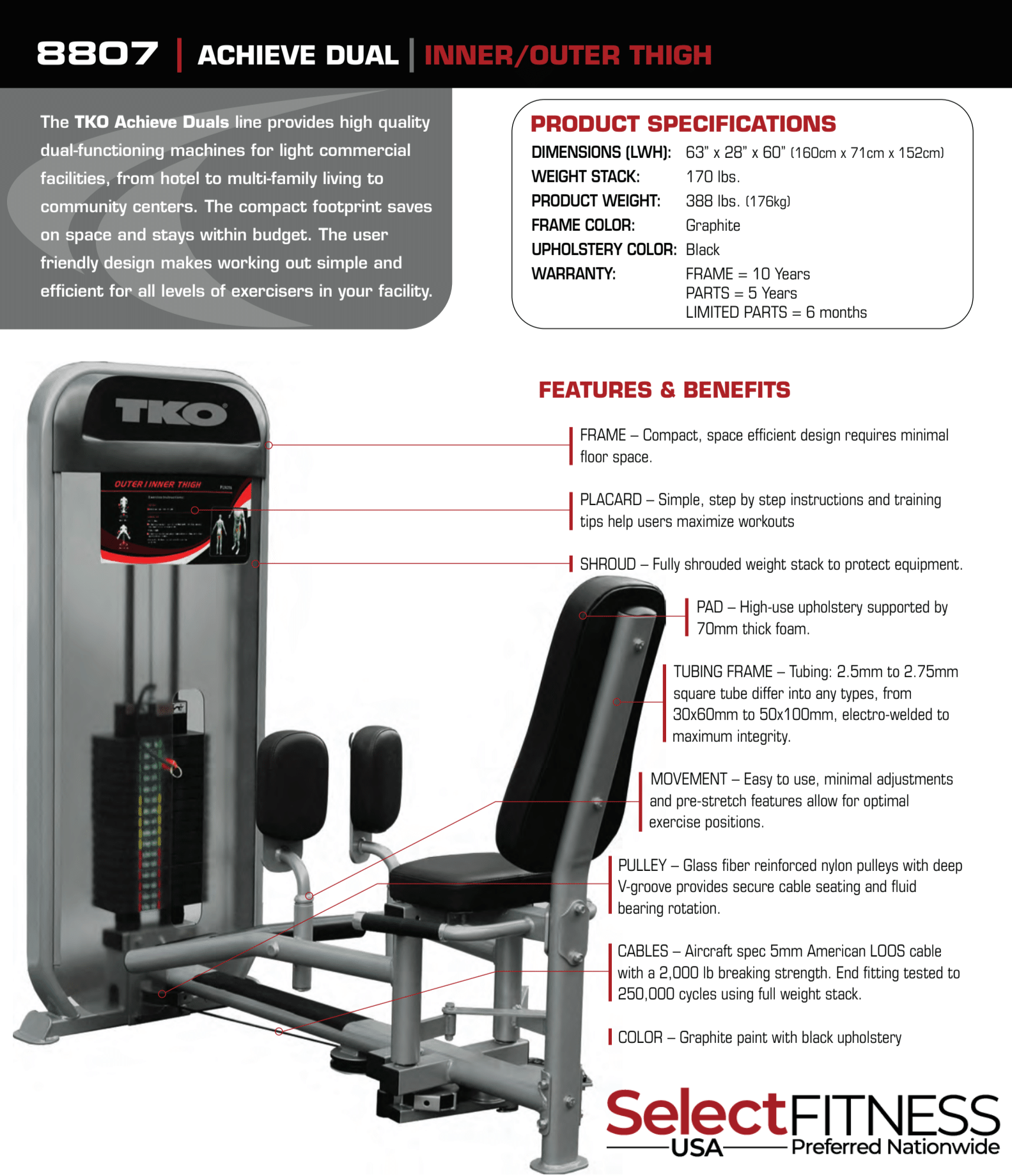 TKO Strength Dual Inner and Outer Thigh Machine 8807 - inner and outer thigh machine with specs