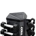 TKO Dumbbell Set with 8 Pair Vertical Dumbbell Rack - close look of the top part of the rack