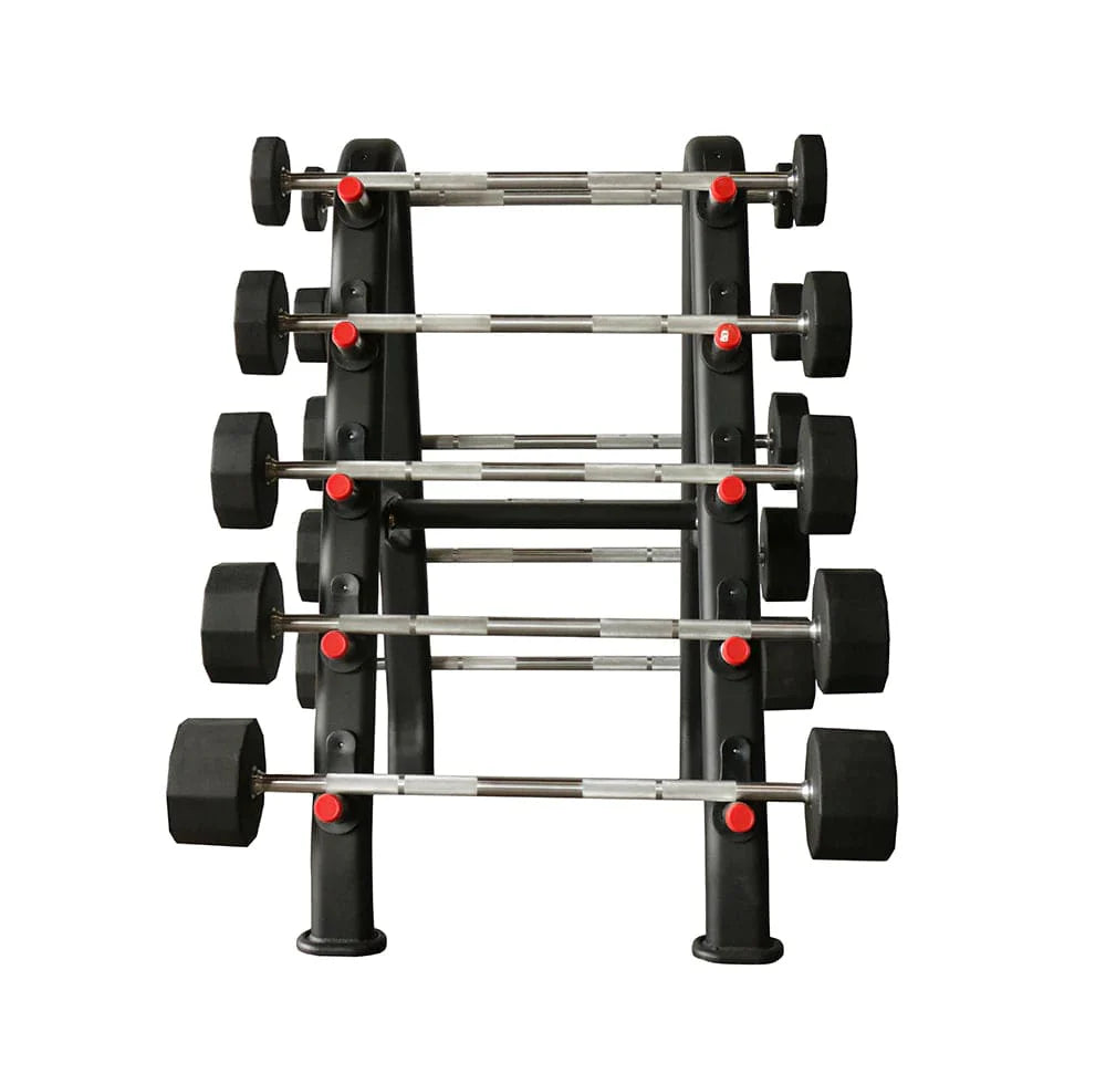 TKO Fixed Barbell Set With 10 Bar Rack 846BBR - Rack with straight barbells