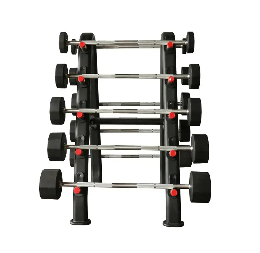 TKO Fixed Barbell Set With 10 Bar Rack 846BBR - Rack with straight barbells