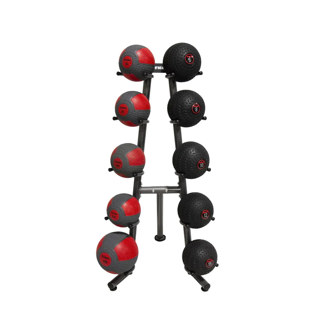 TKO Premium Medicine Ball Set With Rack -  red and black medicine ball in the rack