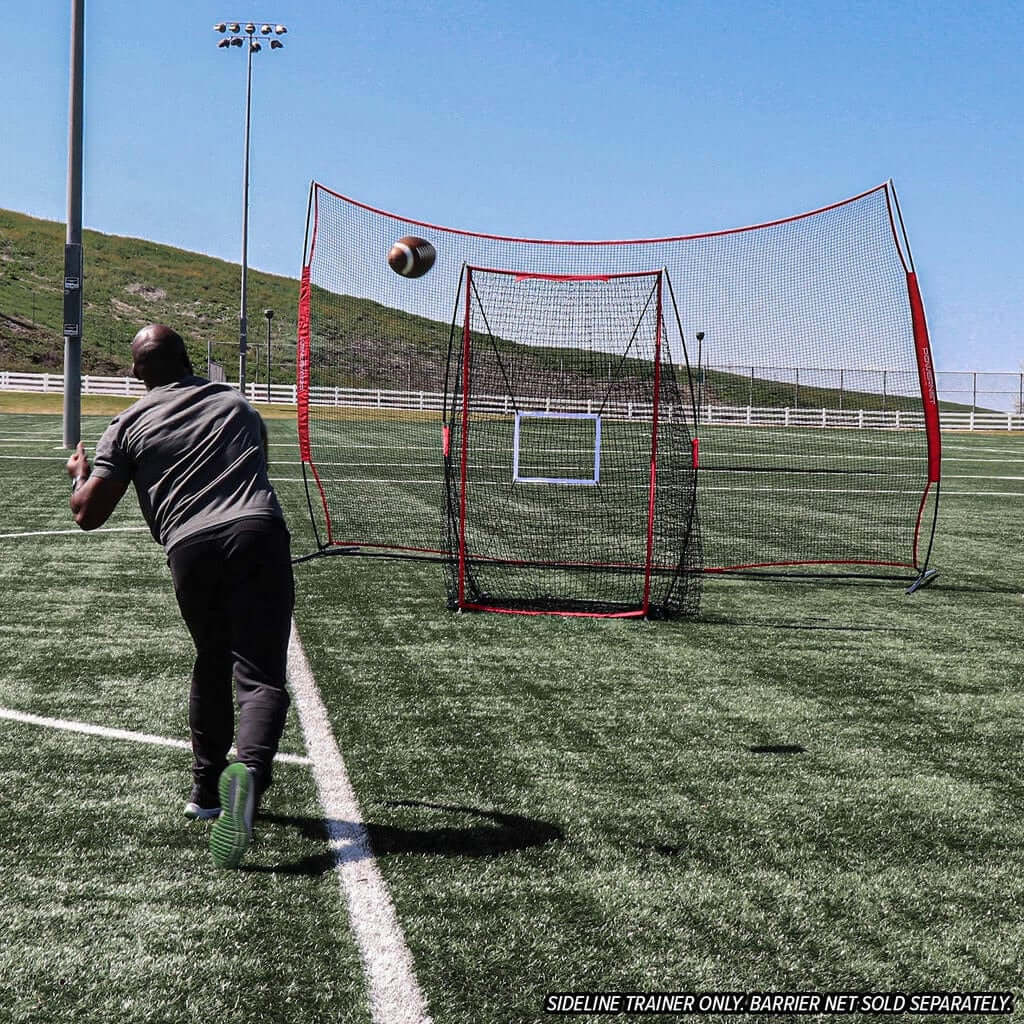 Powernet Sideline Trainer 7 x 4 FT Football Kicking Net 1198 - man throwing a ball to the net 
