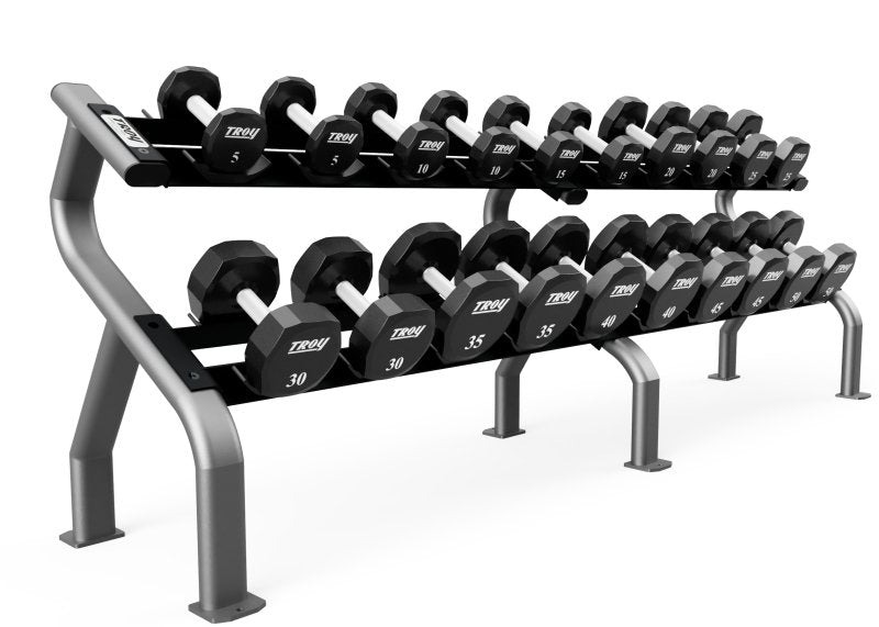 Troy 10-Pair Dumbbell Rack - overview of rack with dumbbells