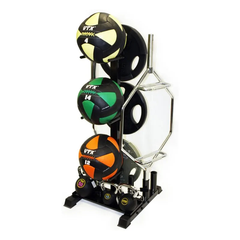 Vertical Multiple Storage Rack - rack with hex bar & other equipment displayed