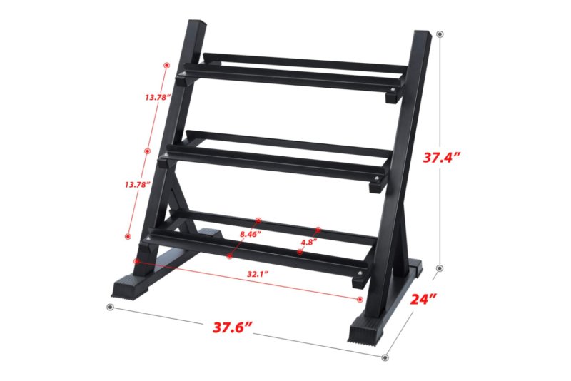 Vortex Strength 3-Tier Dumbbell Rack (36") - Side view photo with measurement 