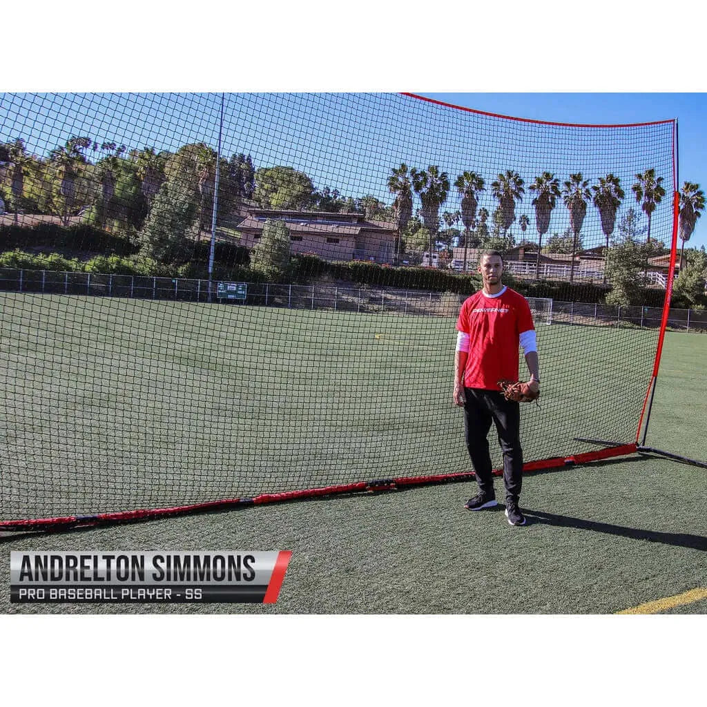 Powernet XL Sports Barrier Net 21.5 x 11.5 FT 1025 - Andrelton Simmons standing next to the net