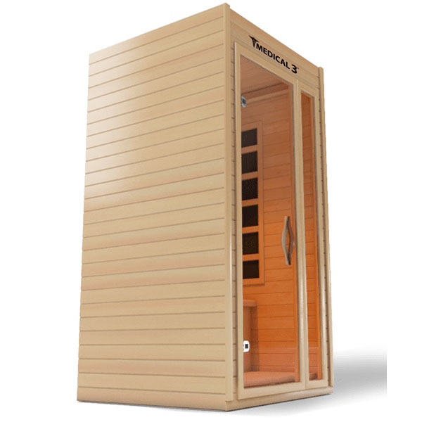 Medical 3 Infrared Sauna - sideview showing the wood panelling