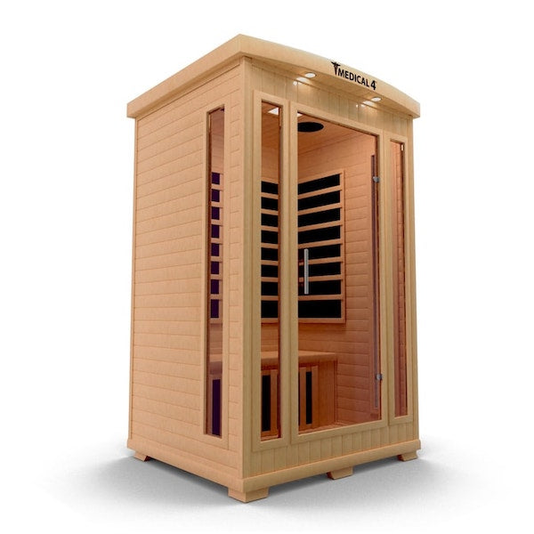 Medical 4 Infrared Sauna - side view with the wood panelling