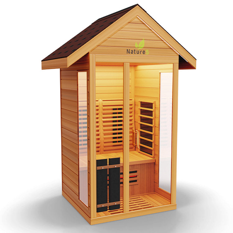 Medical Nature 5 Outdoor Infrared Sauna - Front side view of the exterior of sauna