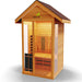 Medical Nature 5 Outdoor Infrared Sauna - Front side view of wooden sauna with white background