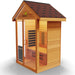 Medical Nature 6 Outdoor Infrared Sauna -Side view of wooden sauna with a glass door and window on the side