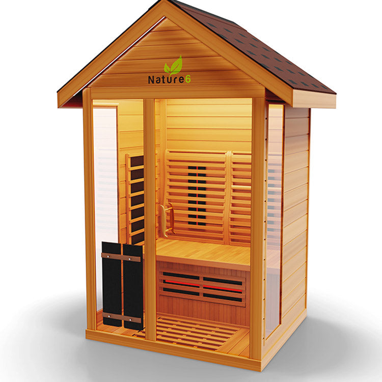 Medical Nature 6 Outdoor Infrared Sauna - front side view of the exterior of sauna