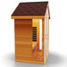 Medical Nature 6 Outdoor Infrared Sauna - Side view of sauna with brown roof and glass window on the side