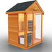 Medical Nature 7 Outdoor Infrared Sauna - Side view of a wooden sauna with black roof