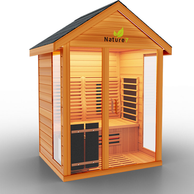 Medical Nature 7 Outdoor Infrared Sauna - Front side view of the exterior of sauna