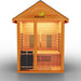 Medical Nature 7 Outdoor Infrared Sauna - Front view of wooden sauna with glass door and window