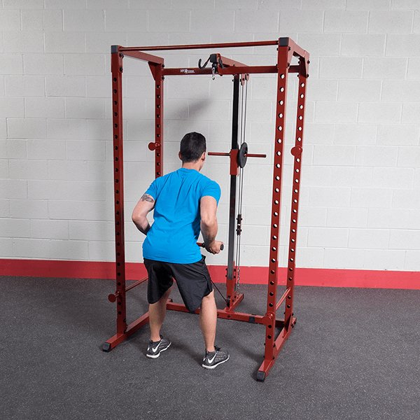 Best Fitness Lat Attachment for BFPR100 - Man on squat position on pulling machine excercise