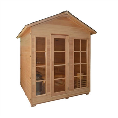 Canadian Hemlock Outdoor and Indoor Wet Dry Sauna - 6 kW UL Certified Heater - 6 Person - Outside view 3D image