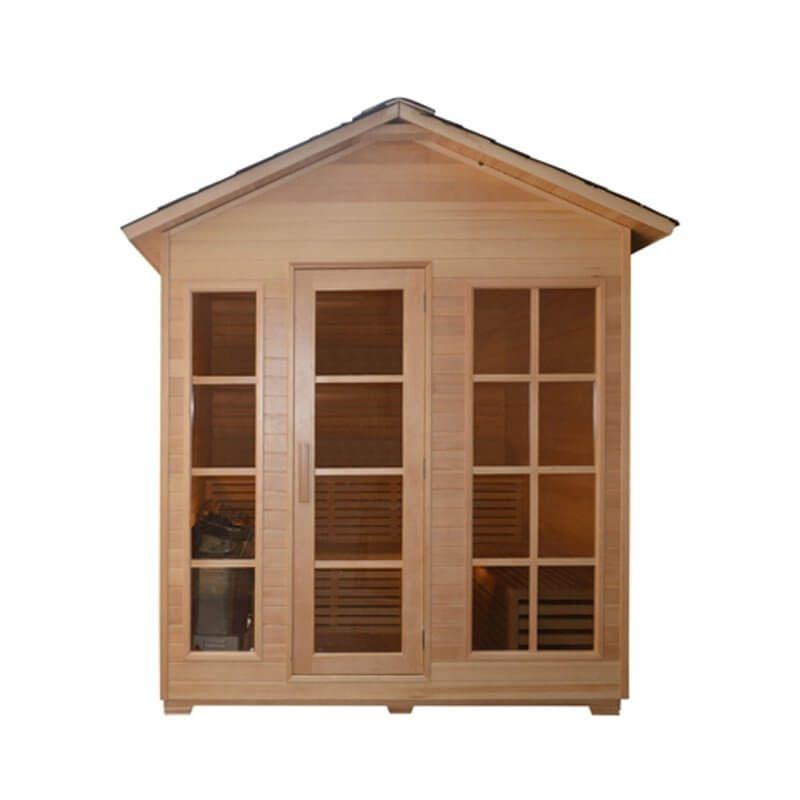 Canadian Hemlock Outdoor and Indoor Wet Dry Sauna - 6 kW UL Certified Heater - 6 Person - Front view 3D image