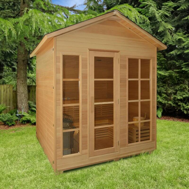 Canadian Hemlock Outdoor and Indoor Wet Dry Sauna - 6 kW UL Certified Heater - 6 Person - Sauna in the backyard