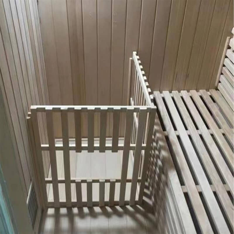 Canadian Hemlock Wet Dry Indoor Sauna - 6 kW UL Certified Heater - 6 Person - View of heater place from inside